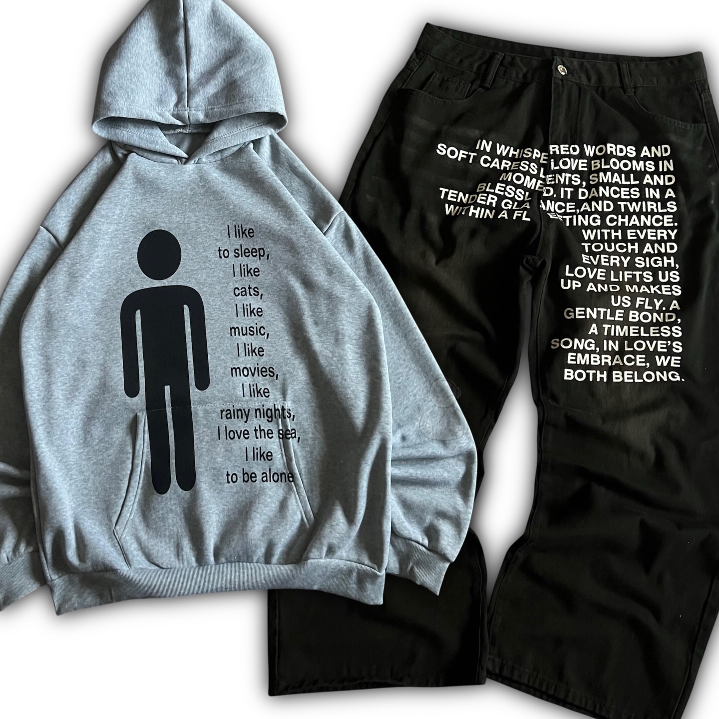 Street Fashion Y2K - Amerikanisches Muster Buchstaben-Jeans Y2K Herren Hoodie-Sets