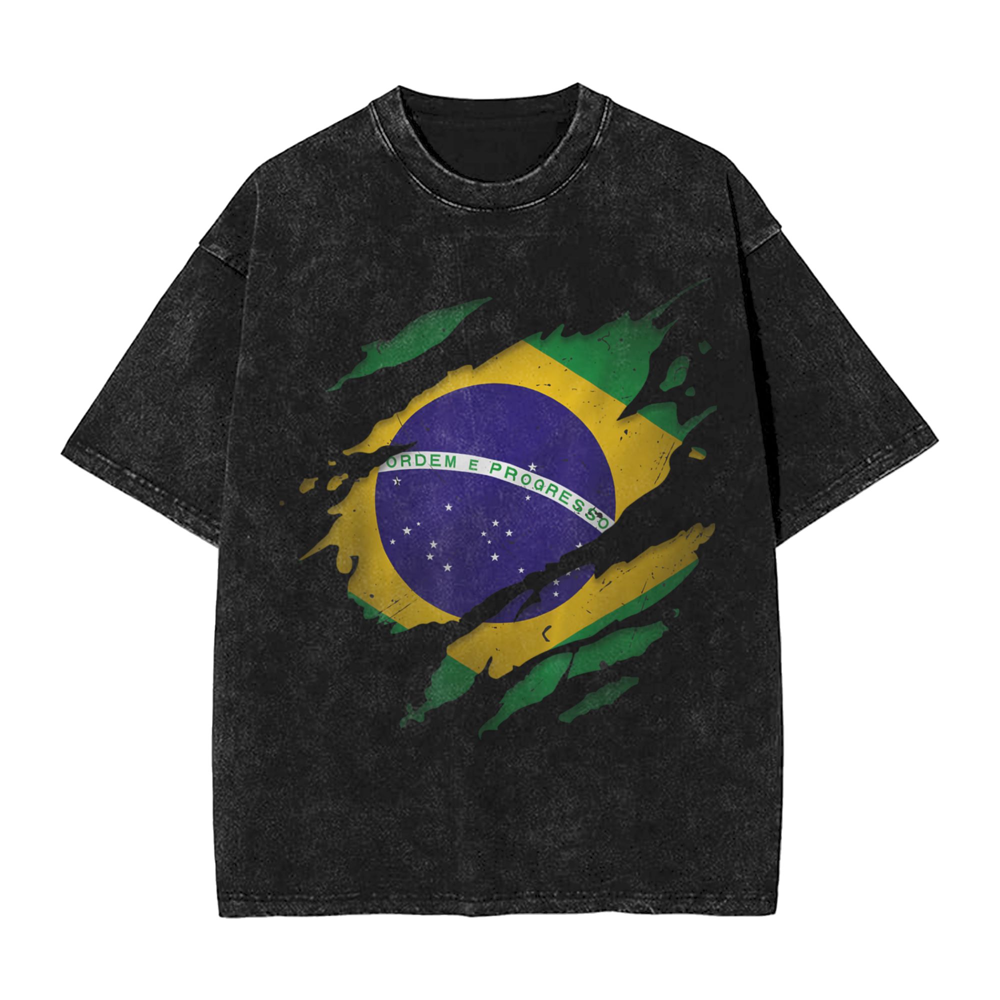Street Fashion Brazil - Brasilien Brasilianische Flagge Gewaschenes T-Shirt Streetwear