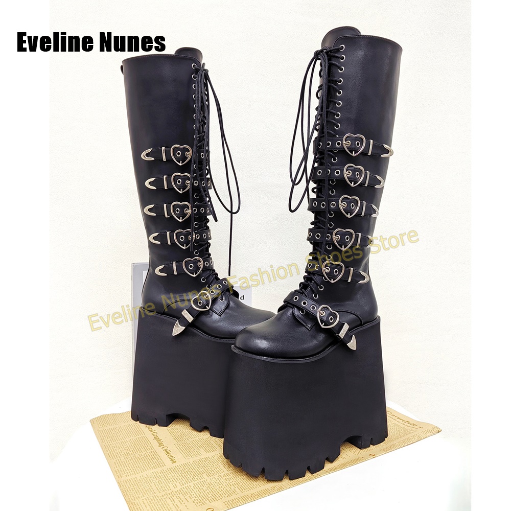 Street Fashion Y2K - Y2K Gothic Lolita Hohe Plateau-Stiefel Schwarz