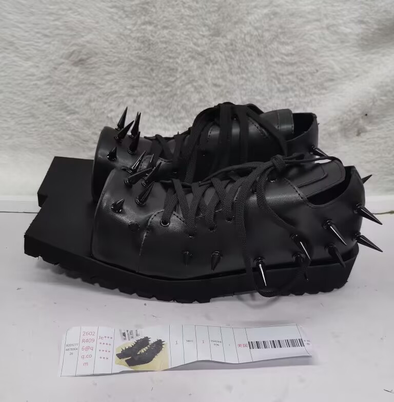 Street Fashion Y2K - Damen Schwarze Leder-Hog-Toe-Stiefel Punk Y2K Chunky