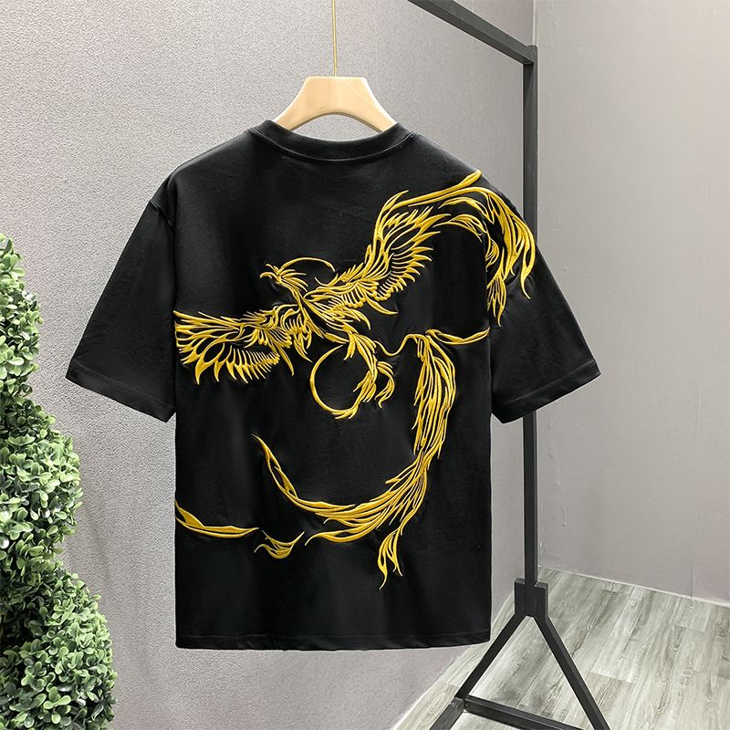 Street Fashion In Chinese - Phoenix besticktes Kurzarm-T-Shirt im chinesischen Stil