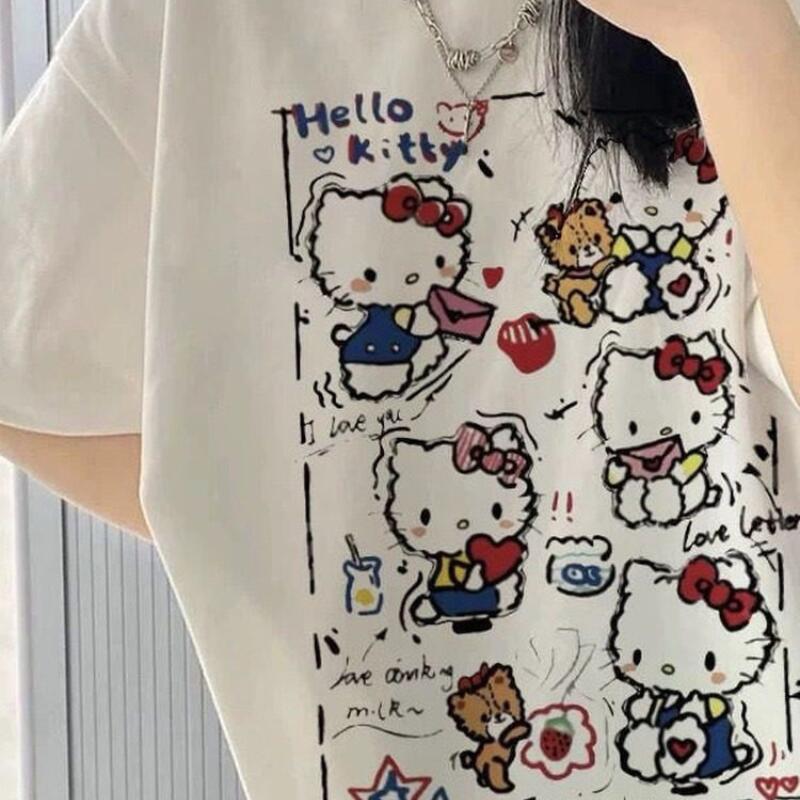 Street Fashion Y2K - Kurzärmeliges Sommer Hello Kitty Graffiti Bedrucktes