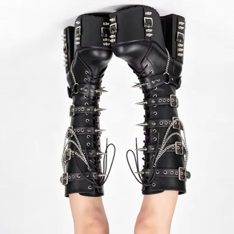 Punk-Style Plateau-Motorradsti – Street Fashion Y2K Bewertung und Preis