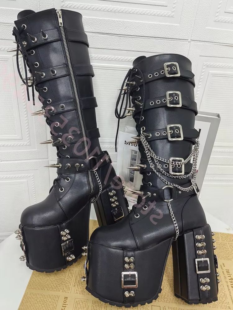 Punk-Style Plateau-Motorradsti – Street Fashion Y2K Bewertung und Preis