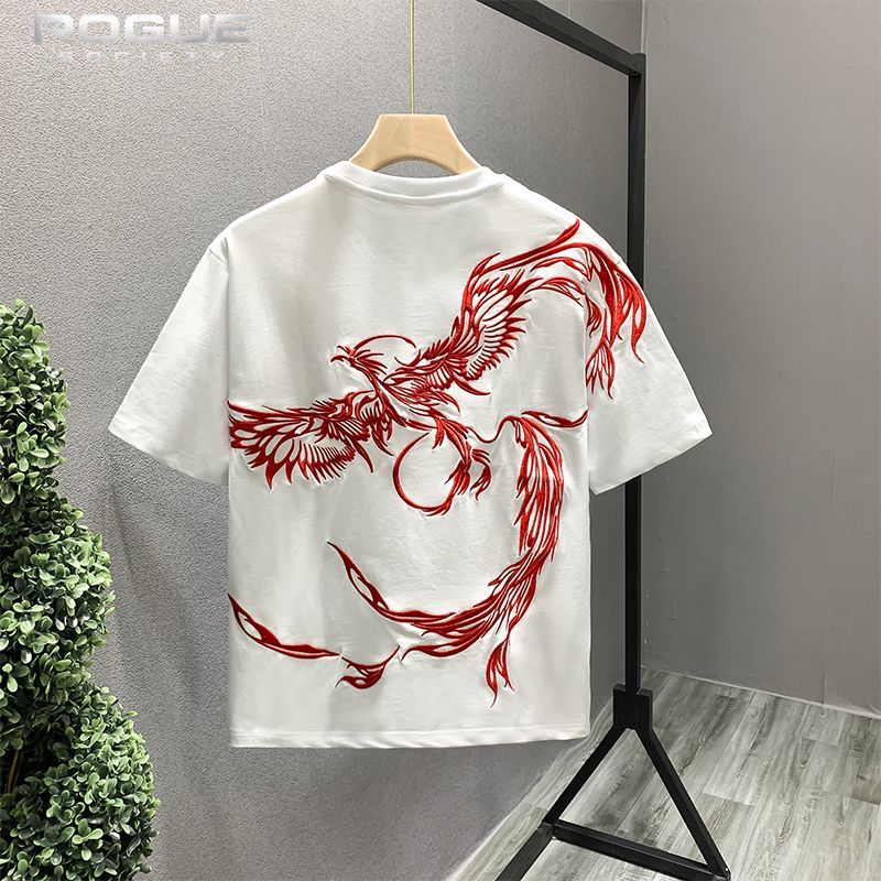 Phoenix besticktes Kurzarm-T-S – Street Fashion In Chinese Bewertung und Preis